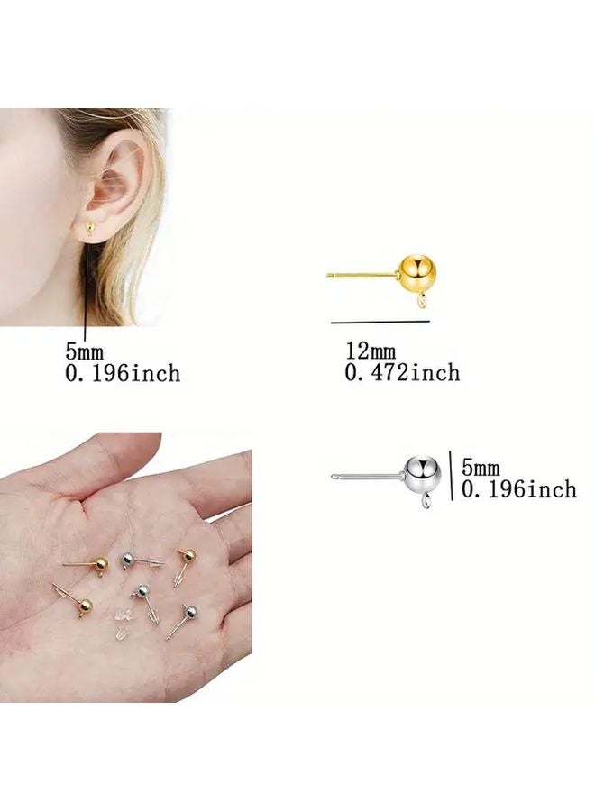 5mm 10pcs Stainless Steel Ball Stud Earrings with Loop Hypoallergenic DIY Jewelry Making Kit - Image 4